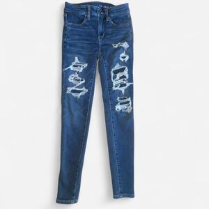 American Eagle Outfitters Dark Blue Ripped Skinny Jeans